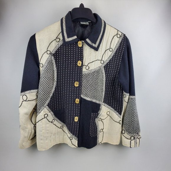 Paisley & Sage Jackets & Blazers - Parsley & Sage Womens Blazer Jacket Lining Button Down Black Cream Small Cotton